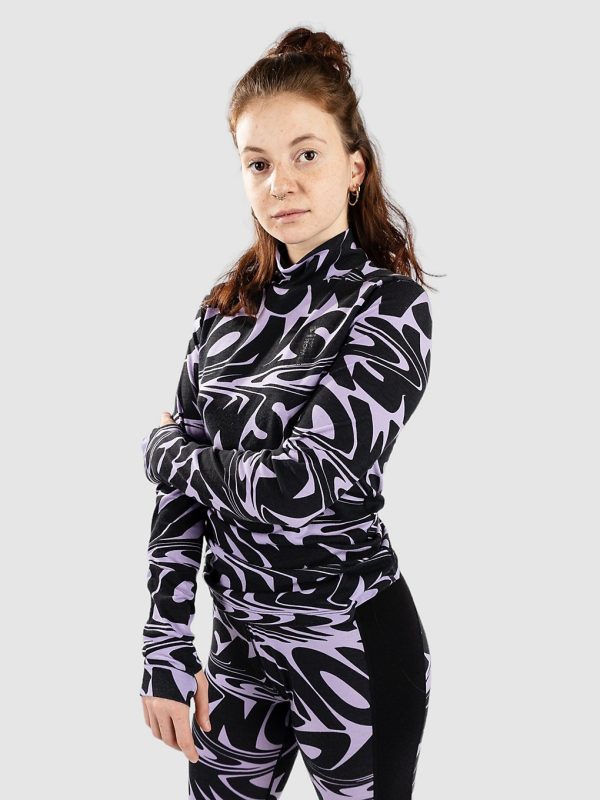 Mons Royale Merino Cascade Flex Mock Neck Funktionsshirt signal lost lupin