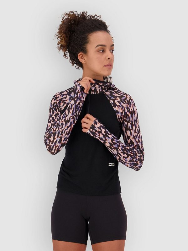 Mons Royale Bella Merino Hood Funktionsshirt rock leopard  /  black